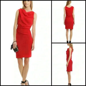 Laundry By Shelli Segal Cherry Red Draped Sheath Dress Professional Size 2 & 8